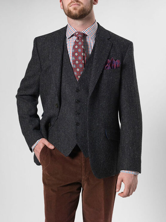 Harris Tweed Sakko Anthrazit Fischgrätmuster 600 – Bild 4