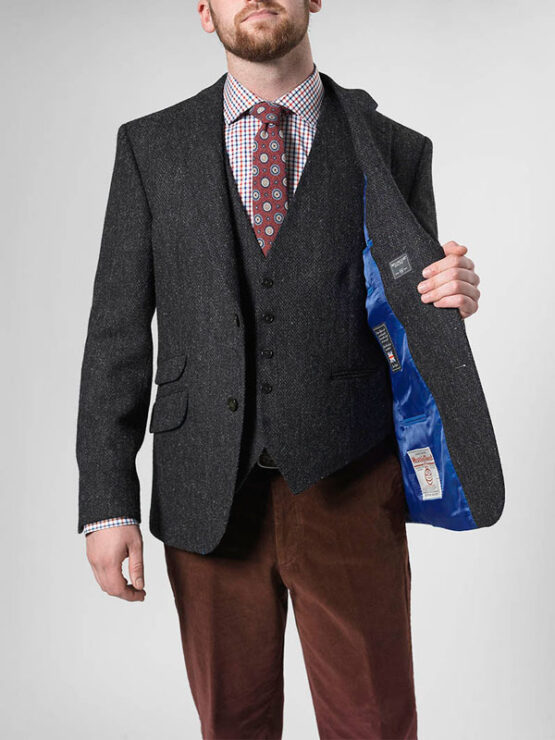 Harris Tweed Sakko Anthrazit Fischgrätmuster 600 – Bild 3
