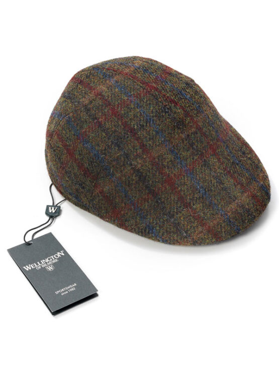 Harris Tweed Cap 650 Grün mit Rot/Blaue Überfenster