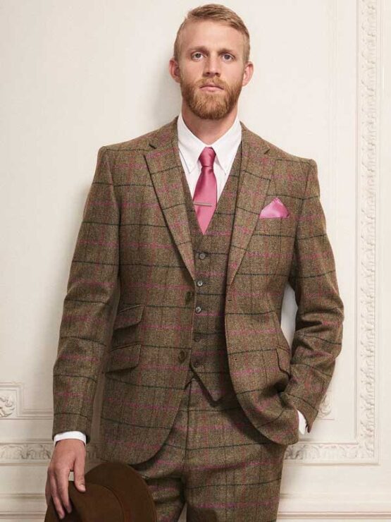 Tweed Sakko Grün/Rosa Yorkshire Tweed – Bild 5