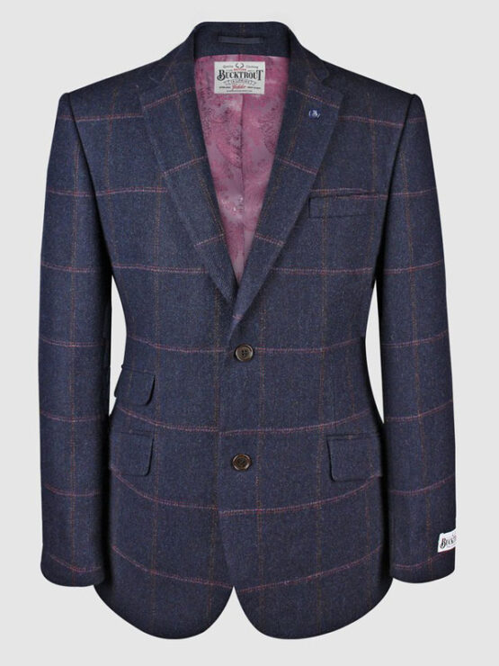 Tweed Anzüge Dunkelblau Mit Rosa Überfenster Yorkshire Tweed – Bild 3