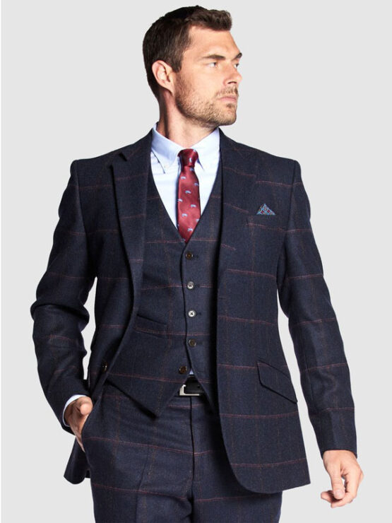 Tweed Anzüge Dunkelblau Mit Rosa Überfenster Yorkshire Tweed