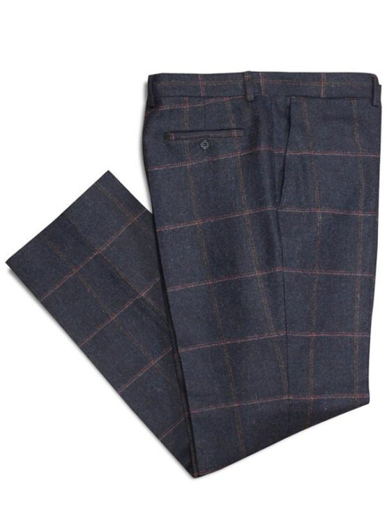 Tweed Pantalon Donker Blauw Met Roze Ruit Yorkshire Tweed
