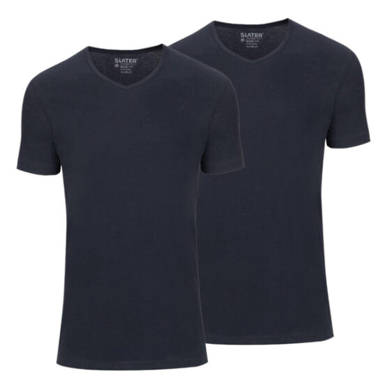 Slater t-shirt basic fit v-hals, 2 pack wit/navy/zwart – Bild 3