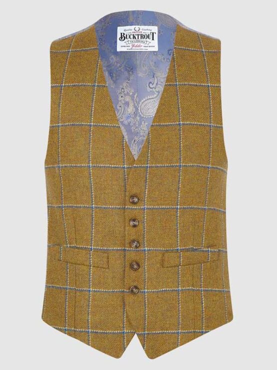 Iain Waistcoat Yorkshire Tweed - Mustard/Blue
