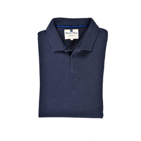 BLACK & BLUE 1871, LANGE MOUW POLO SHIRT BLAUW – Bild 2