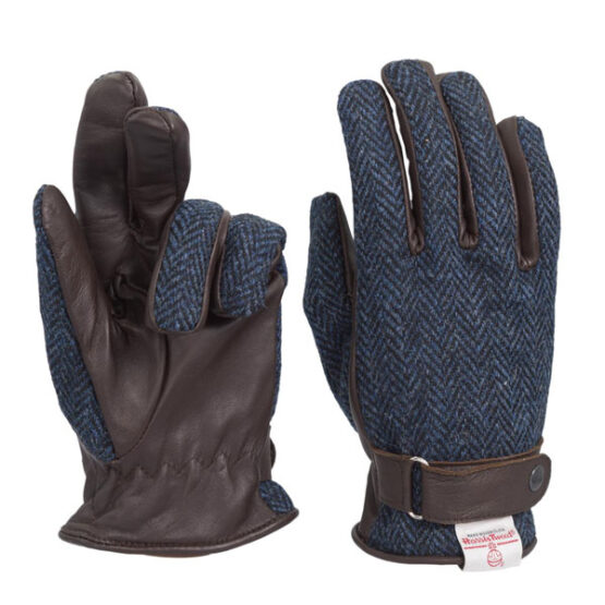 Harris Tweed Handschoenen, Blauw Visgraat – Bild 2