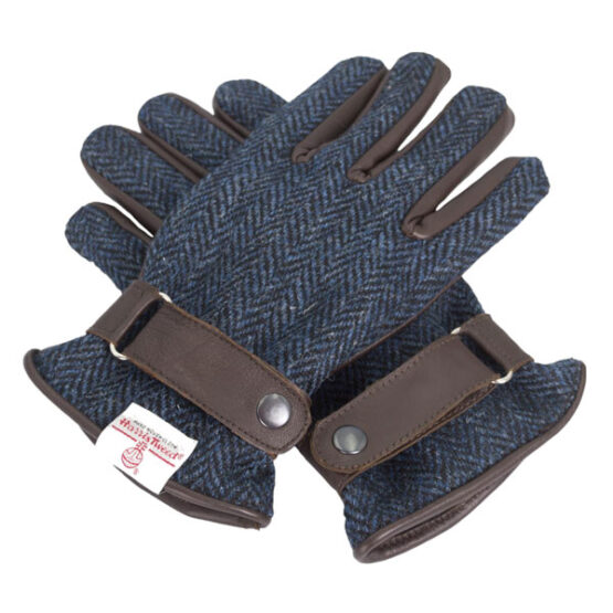 Harris Tweed Handschoenen, Blauw Visgraat