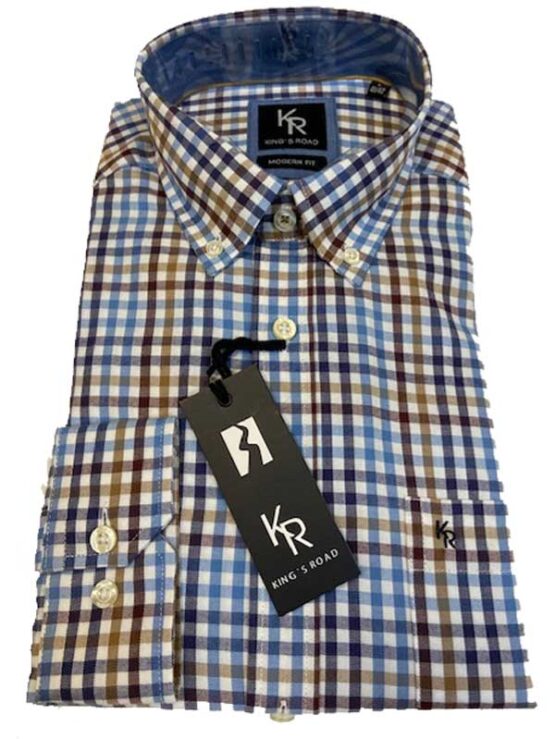 Flannel Shirt King's Road, Blauw Bruin Blokje – Bild 2