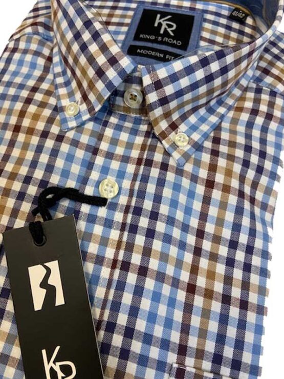 Flannel Shirt King's Road, Blauw Bruin Blokje – Bild 3