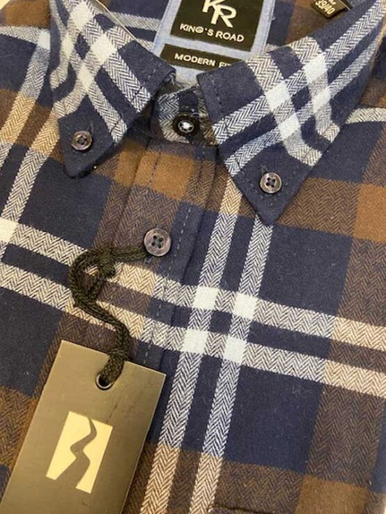 Shirt King's Road, Blauw Bruin Ruit, Zware Flannel – Bild 3