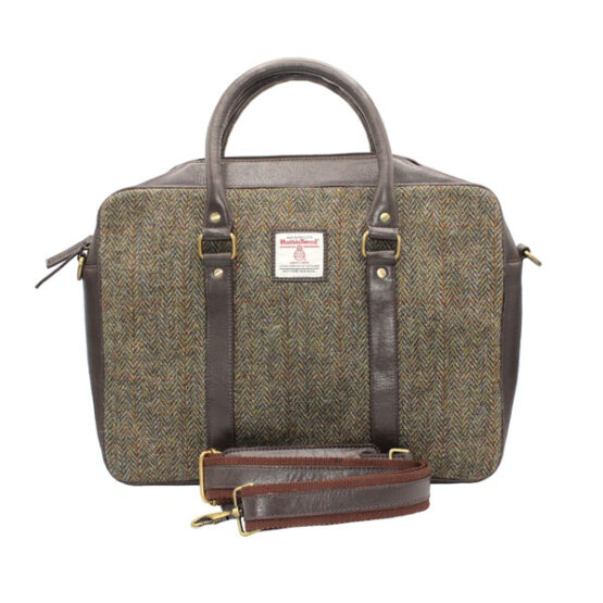 Harris Tweed Laptop tas, Groen Bruin Visgraat