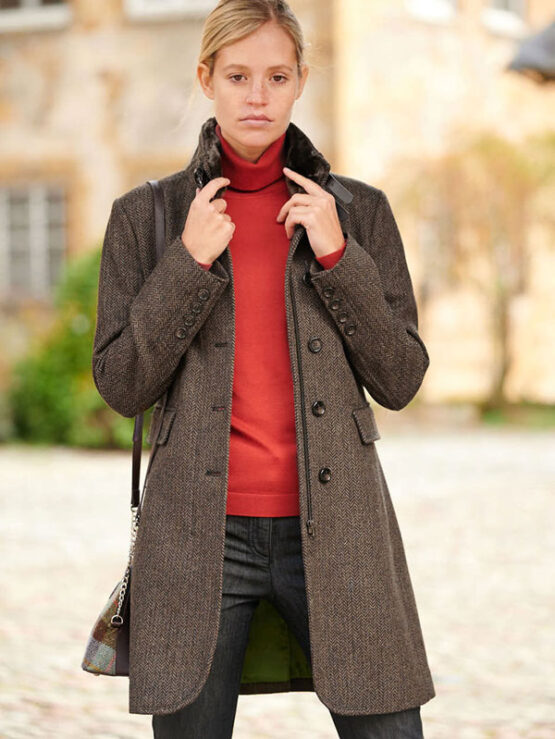 Wellington, Tweed Damen Mantel Braun Fishgrat