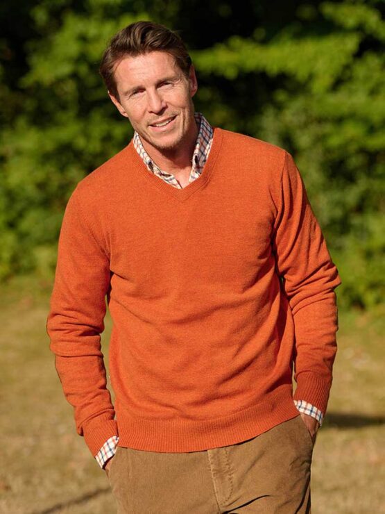 Pullover Merinowool mit Harris Tweed details Orange