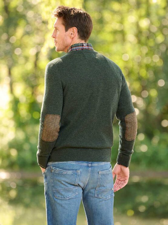 Pullover Merinowool mit Harris Tweed details Forest Green – Bild 2