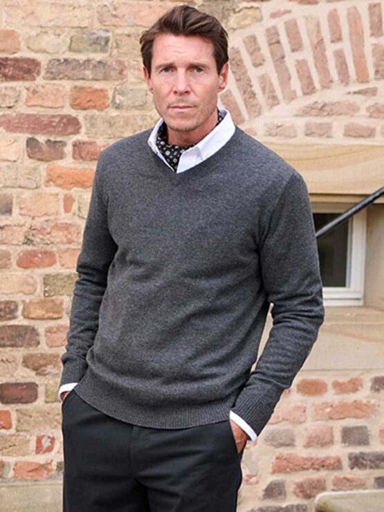 Pullover Merinowool mit Harris Tweed details Antrazit