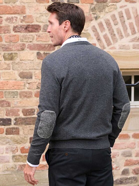 Pullover Merinowool mit Harris Tweed details Antrazit – Bild 2