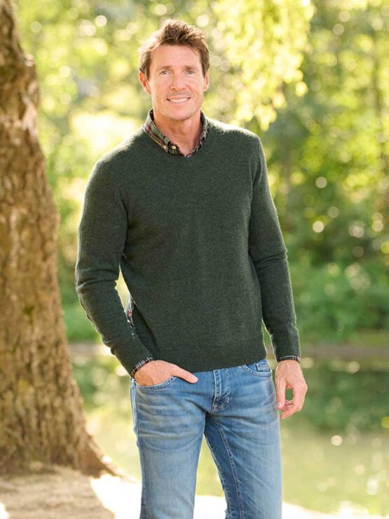 Pullover Merinowool mit Harris Tweed details Forest Green