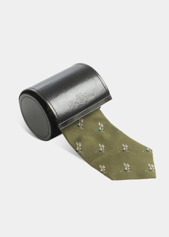 Country Stropdas, Ripon Silk, Eend dessin Olive