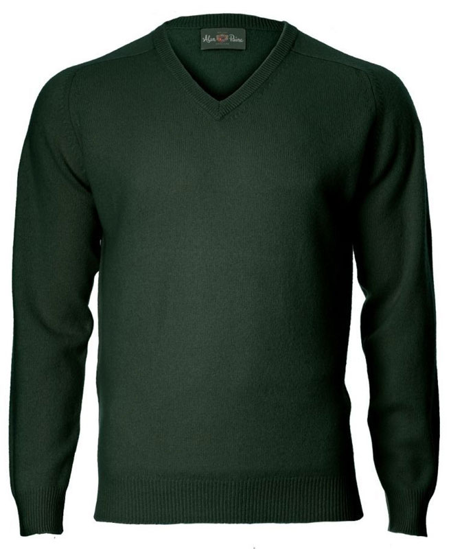Alan Paine Lamswol Pullover V-hals, Updated Fit - Tartan Green – Bild 4