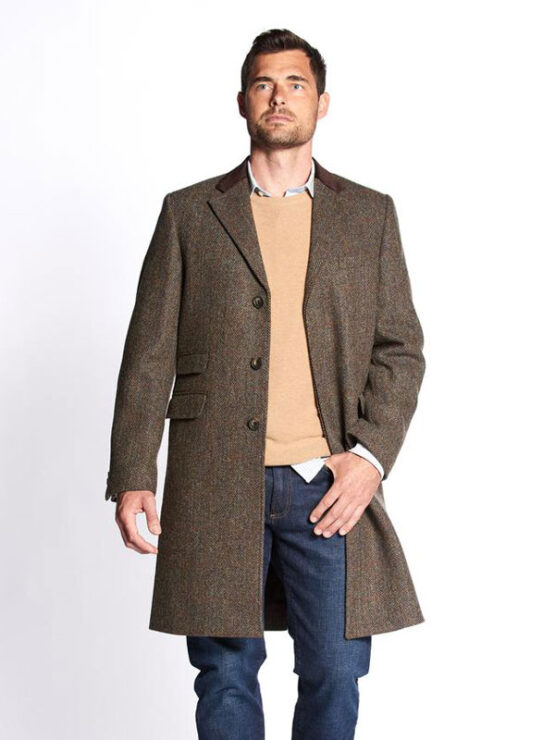 Harris Tweed Overjas, Chelsea Overcoat - Brown – Bild 3