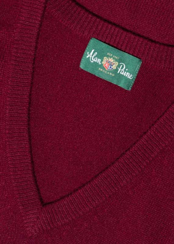 Alan Paine Lamswol Pullover V-hals, Updated Fit - Bordeaux