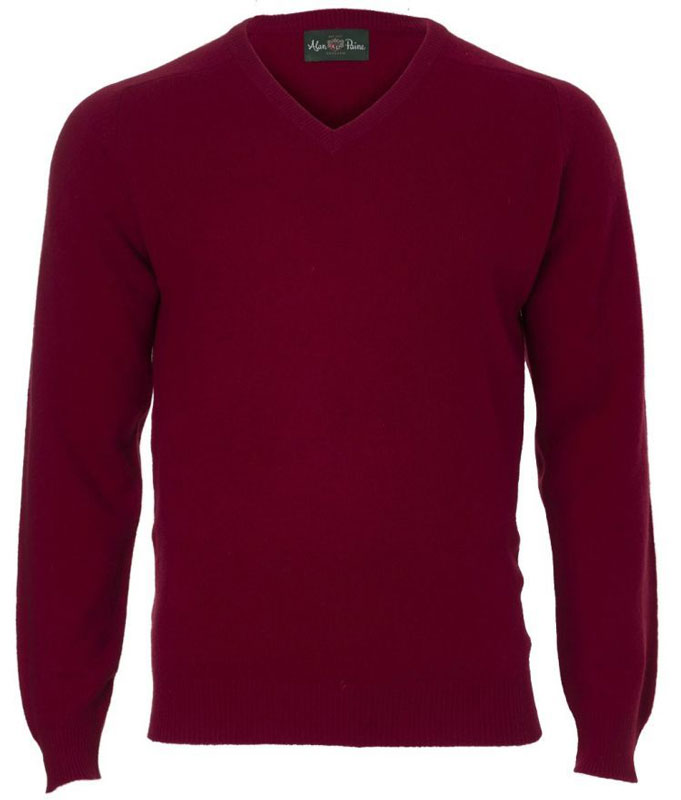 Alan Paine Lamswol Pullover V-hals, Updated Fit - Bordeaux – Bild 4