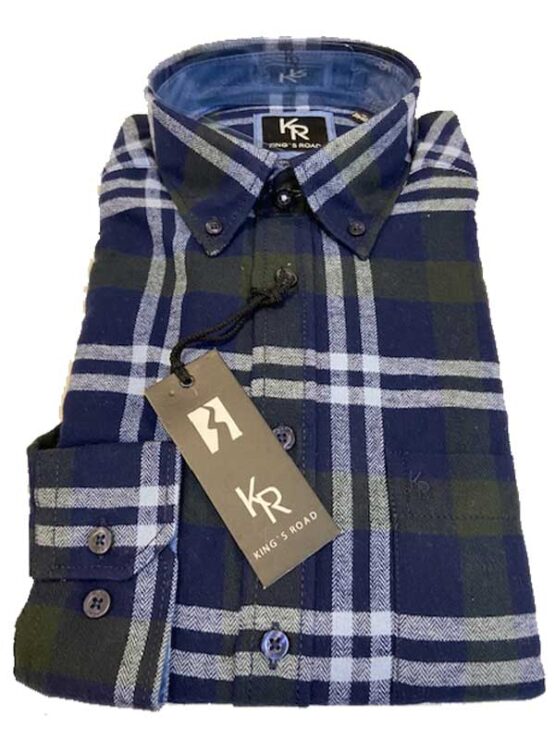 Shirt King's Road, Blauw Groen Ruit, Zware Flannel – Bild 2