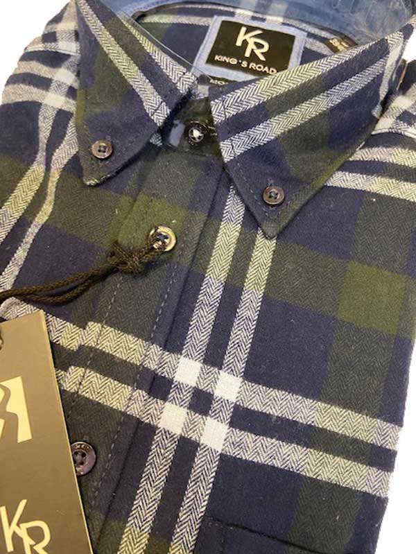 Shirt King's Road, Blauw Groen Ruit, Zware Flannel – Bild 3