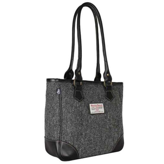 Harris Tweed  Shire Long Handled Bag Charcoal Herringbone