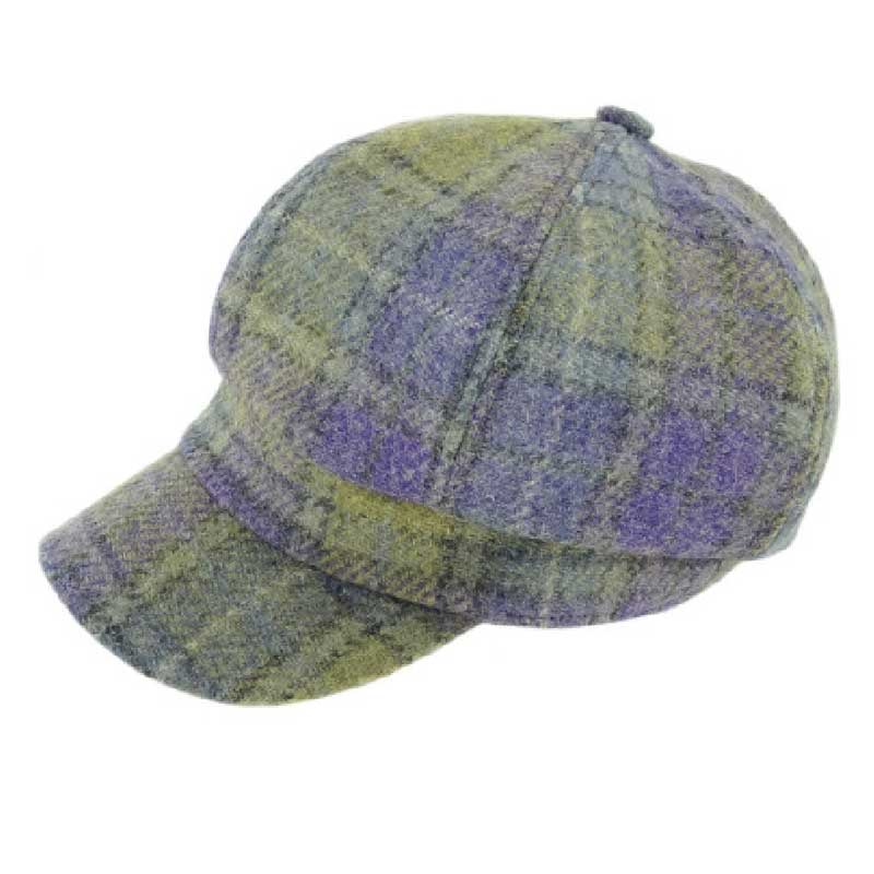 Harris_Tweed_One_Size_Ladies_Cap_in_Muted_Lilac___Lime_Green_Tartan
