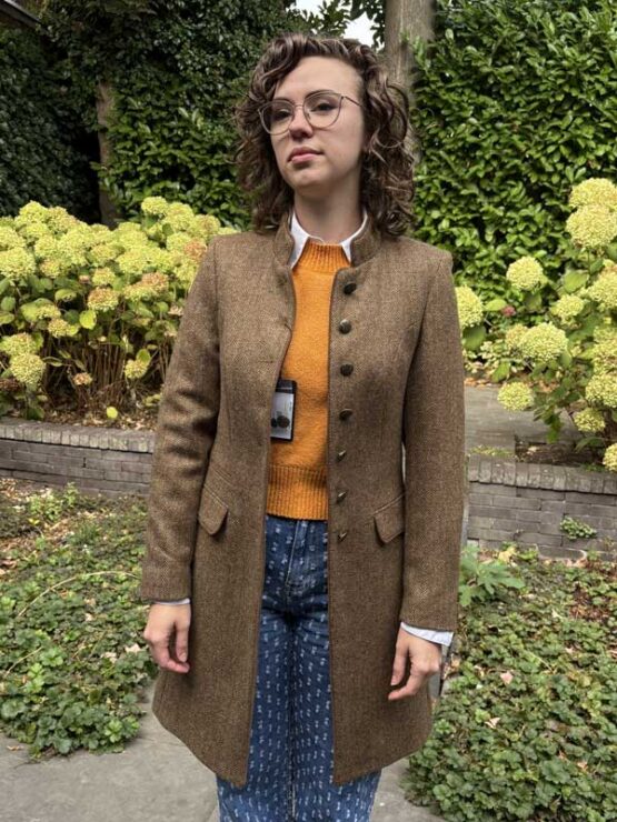 Tweed Damen Blazer, Lang, Braun Fishgrat