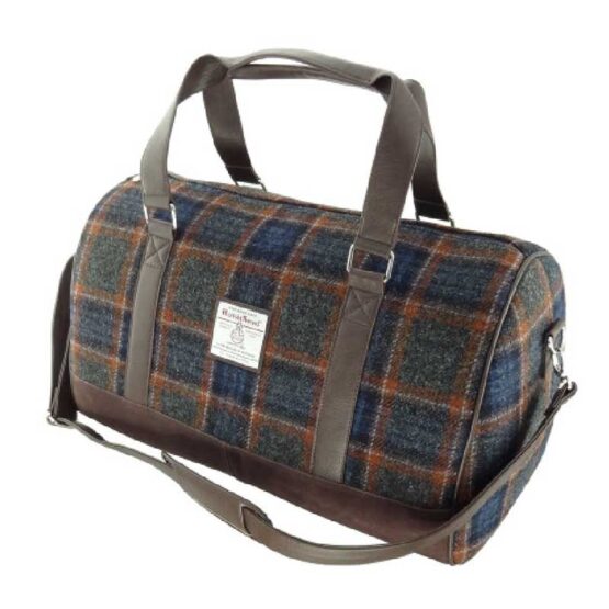 Harris Tweed 'Clyde' Weekend Bag in Grey with Rust Overcheck