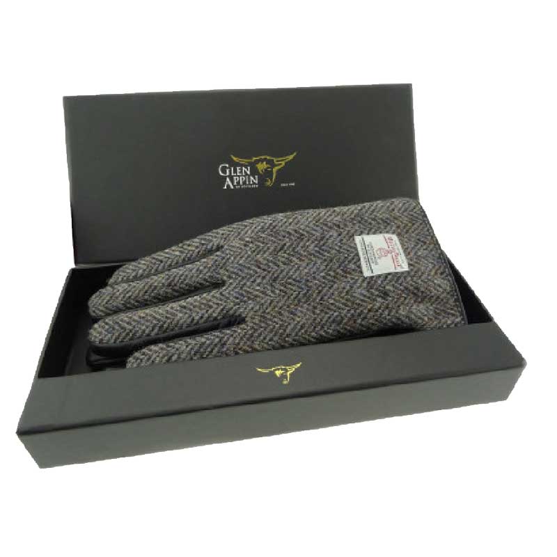Gents_Black_Leather___Harris_Tweed_Gloves_Boxed_in_Heather_HB