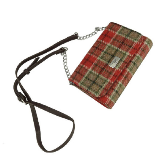 Harris Tweed 'Strathy' Wallet Shoulder Bag in Red & Green Tartan