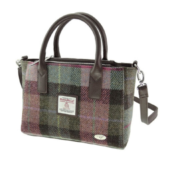 Harris Tweed 'Brora' Small Tote in Muted Green & Purple Tartan
