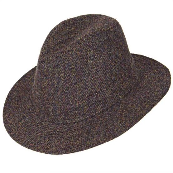 Harris Tweed Hut Fedora Braun Fishgrat