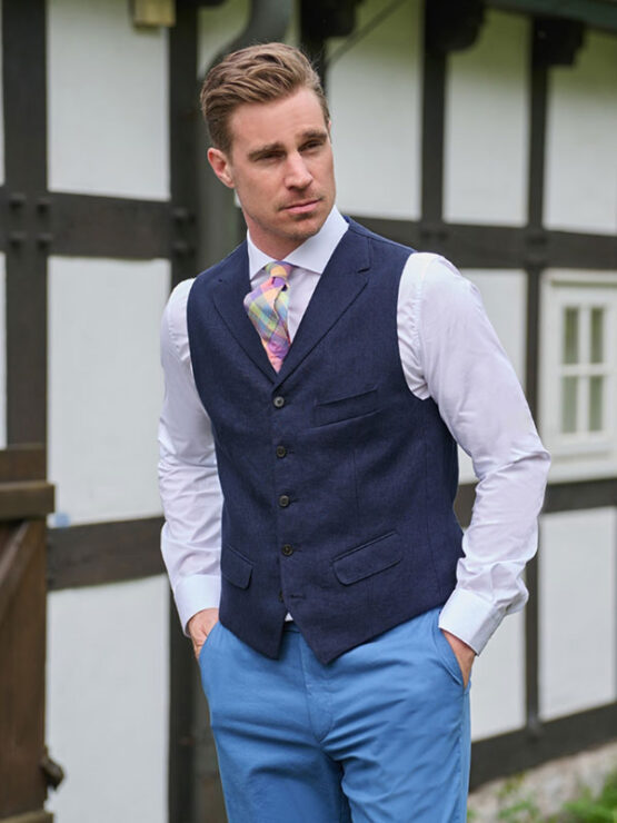 Leinenweste mit Revers Navy