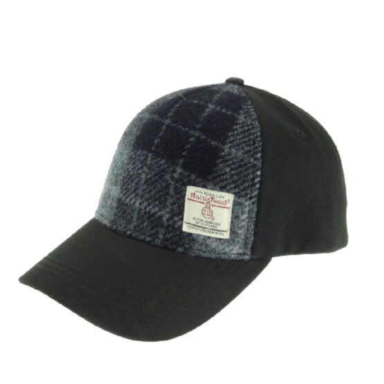 Baseballkappe mit Harris Tweed in Grau & Schwarz Tartan