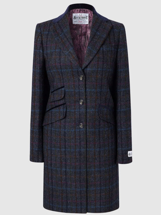 Harris Tweed Damenmantel, Tori 3/4 Mantel, Marineblau, Multi Check – Bild 2