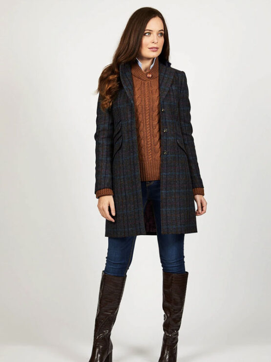 Harris Tweed Damenmantel, Tori 3/4 Mantel, Marineblau, Multi Check – Bild 3