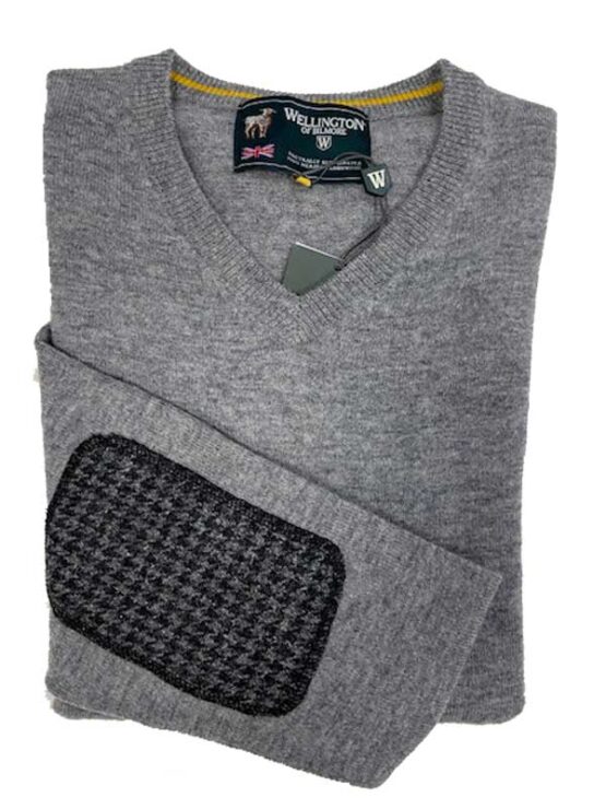 Herren Strickpullover ''Jack'' In Cloud Grey Mit Harris Tweed Applikationen – Bild 3