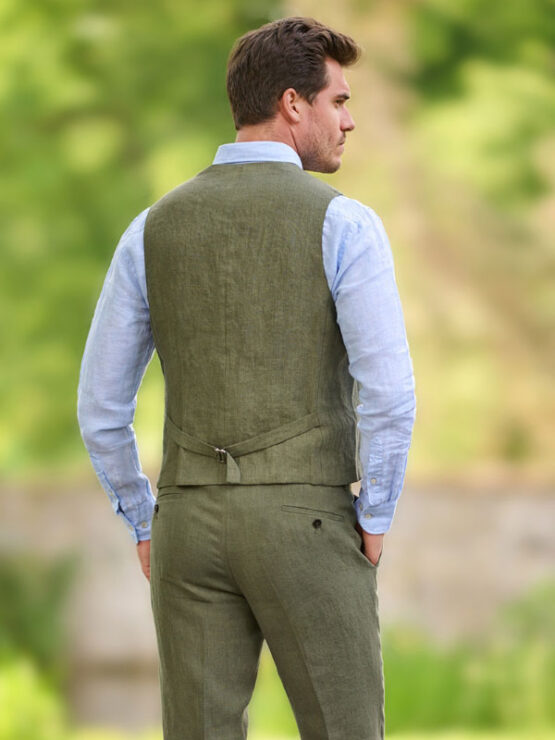 Herren Leinenweste ''Wales'' In Oliv – Bild 2