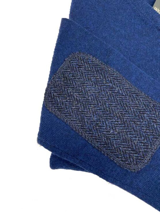 Herren Strickpullover ''Jack'' In Denim Blue Mit Harris Tweed Applikationen – Bild 4