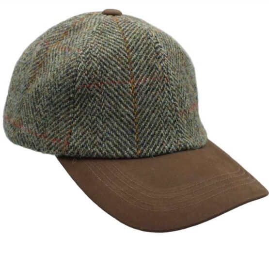 Harris Tweed Cap, Salbeigrün/Gold