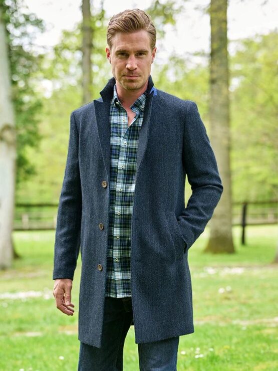 Harris Tweed Blazermantel “Barney” Für Herren In Blue Herringbone