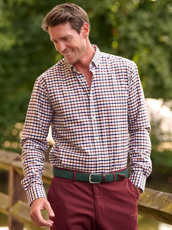 Overhemd_Button_Down__Steward__In_Wine_Red_And_Blue_Window_Check