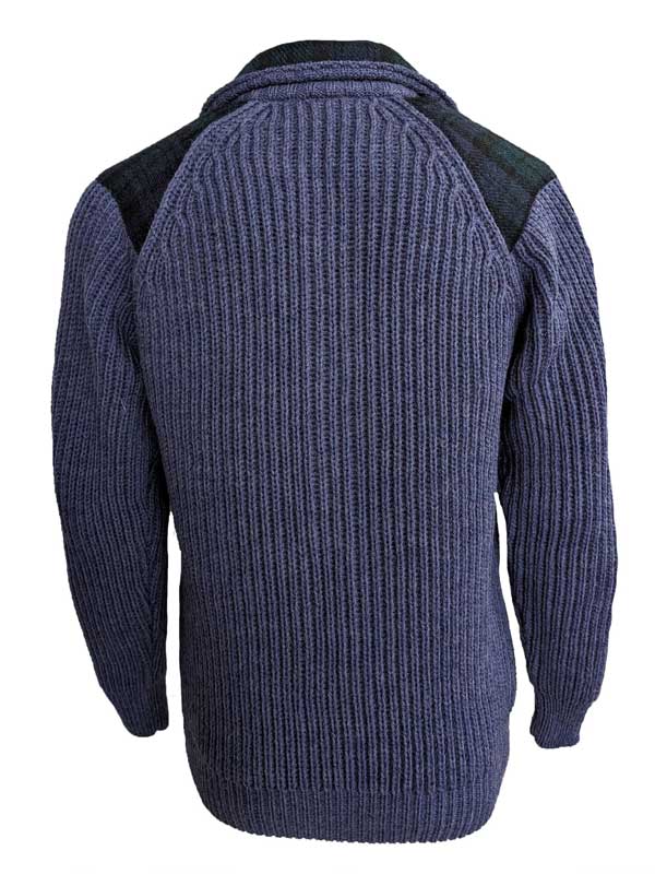 Shetland-Strickjacke mit durchgehendem Reißverschluss, Schulterpatches aus Harris Tweed und Denim – Bild 3