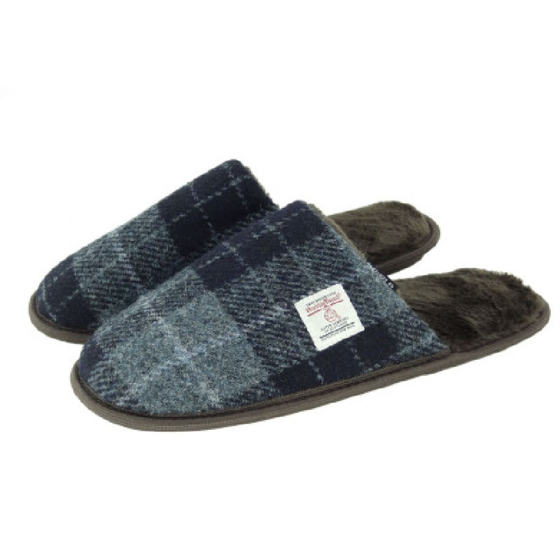 Harris_Tweed_Slippers_Black_Grey_Tartan