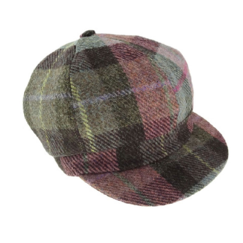 Harris_Tweed_One_Size_Ladies_Cap_in_Muted_Green_and_Rose_Tartan
